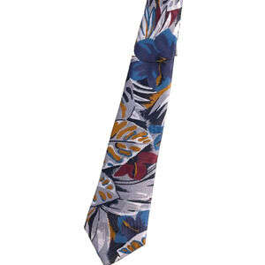 vintage Don Loper of Beverly Hill Men's floral necktie Silver Aqua Gold Burgundy